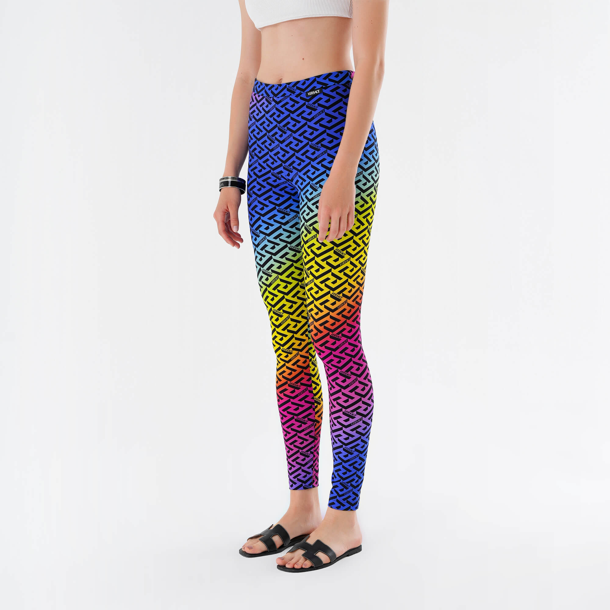 Versace- Multicolor Logo Patterned Leggings IT42